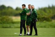 28 May 2019; Republic of Ireland manager Stephen Kenny, centre, with assistant manager Keith Andrews, left, and Jim Crawford, right, during a Republic of Ireland U21's training session at Johnstown House Hotel in Enfield, Co Meath. Photo by Eóin Noonan/Sportsfile
