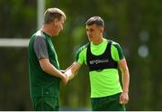 28 May 2019; Jason Knight with Republic of Ireland manager Stephen Kenny during a Republic of Ireland U21's training session at Johnstown House Hotel in Enfield, Co Meath. Photo by Eóin Noonan/Sportsfile