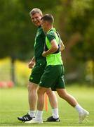 28 May 2019; Jason Knight with Republic of Ireland manager Stephen Kenny during a Republic of Ireland U21's training session at Johnstown House Hotel in Enfield, Co Meath. Photo by Eóin Noonan/Sportsfile
