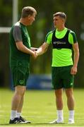 28 May 2019; Jason Knight with Republic of Ireland manager Stephen Kenny during a Republic of Ireland U21's training session at Johnstown House Hotel in Enfield, Co Meath. Photo by Eóin Noonan/Sportsfile