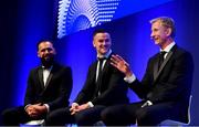 28 May 2019; Isa Nacewa, left, Jonathan Sexton, centre, and Leo Cullen during the Leinster Rugby Champions of 2009 Gala Dinner, proudly supported by Bank of Ireland. The Gala Dinner was held in celebration of Leinster Rugby’s first ever Heineken Cup triumph in 2009 when they beat Leicester Tigers 16-19 in the Final in Murrayfield. The squad and coaches from 2009, were celebrated at a Gala Dinner at the RDS, proudly supported by Bank of Ireland and in association with Diageo, InterContinental Dublin and Off The Ball.com. Photo by Ramsey Cardy/Sportsfile