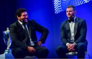 28 May 2019; Stan Wright, left, and Fergus McFadden during the Leinster Rugby Champions of 2009 Gala Dinner, proudly supported by Bank of Ireland. The Gala Dinner was held in celebration of Leinster Rugby’s first ever Heineken Cup triumph in 2009 when they beat Leicester Tigers 16-19 in the Final in Murrayfield. The squad and coaches from 2009, were celebrated at a Gala Dinner at the RDS, proudly supported by Bank of Ireland and in association with Diageo, InterContinental Dublin and Off The Ball.com. Photo by Ramsey Cardy/Sportsfile