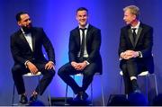 28 May 2019; Isa Nacewa, left, Jonathan Sexton, centre, and Leo Cullen during the Leinster Rugby Champions of 2009 Gala Dinner, proudly supported by Bank of Ireland. The Gala Dinner was held in celebration of Leinster Rugby’s first ever Heineken Cup triumph in 2009 when they beat Leicester Tigers 16-19 in the Final in Murrayfield. The squad and coaches from 2009, were celebrated at a Gala Dinner at the RDS, proudly supported by Bank of Ireland and in association with Diageo, InterContinental Dublin and Off The Ball.com. Photo by Ramsey Cardy/Sportsfile