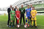 29 May 2019; Republic of Ireland Manager, Mick McCarthy was at the SPAR FAI Primary School 5s National Finals where he announced the team to take on Denmark in the UEFA European Championship Qualifiers. Mick McCarthy watched on as future stars were in action at the AVIVA Stadium with girls and boys from 13 counties battling it out for national honours. The 2019 SPAR FAI Primary School 5s Programme was the biggest yet with a record 37,448 participants from 1,696 schools taking part in county, regional and provincial blitzes nationwide. Pictured is Republic of Ireland manager Mick McCarthy, centre, with from left,  Colin Donnelly, Spar Sales Director, Adara Salvo, aged 12, from Galway, Leo Crawford, CEO BWG Group, Sarah Fitzgerald, 12, from Kerry, Orlandas Jakas, aged 12, from Offaly and Cahir McDaid, aged 12, from Donegal and ohn Clohisey is Group Property Director of the BWG Group. Photo by Sam Barnes/Sportsfile