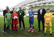 29 May 2019; Republic of Ireland Manager, Mick McCarthy was at the SPAR FAI Primary School 5s National Finals where he announced the team to take on Denmark in the UEFA European Championship Qualifiers. Mick McCarthy watched on as future stars were in action at the AVIVA Stadium with girls and boys from 13 counties battling it out for national honours. The 2019 SPAR FAI Primary School 5s Programme was the biggest yet with a record 37,448 participants from 1,696 schools taking part in county, regional and provincial blitzes nationwide. Pictured is Republic of Ireland manager Mick McCarthy, centre, with from left, Colin Donnelly, Spar Sales Director, Adara Salvo, aged 12, from Galway, Leo Crawford, CEO BWG Group, Sarah Fitzgerald, 12, from Kerry, Orlandas Jakas, aged 12, from Offaly and Cahir McDaid, aged 12, from Donegal and ohn Clohisey is Group Property Director of the BWG Group. Photo by Sam Barnes/Sportsfile