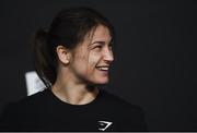 29 May 2019; Katie Taylor during a press conference at Madison Square Garden ahead of her IBO, WBA, WBC & WBO unification bout with Delfine Persoon in New York, USA. Photo by Stephen McCarthy/Sportsfile