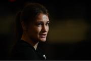 29 May 2019; Katie Taylor during a press conference at Madison Square Garden ahead of her IBO, WBA, WBC & WBO Female Lightweight World Championships unification bout with Delfine Persoon in New York, USA. Photo by Stephen McCarthy/Sportsfile