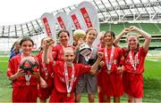 29 May 2019; The SPAR FAI Primary School 5s National Finals took place in AVIVA Stadium on Wednesday, May 29, where former Republic of Ireland International Keith Andrews and current Republic of Ireland women's footballer, Megan Campbell were in attendance supporting as girls and boys from 13 counties battled it out for national honours. The 2019 SPAR FAI Primary School 5s Programme was the biggest yet with a record 37,448 participants from 1,696 schools taking part in county, regional and provincial blitzes nationwide. Pictured are the Ovens National School Team, from Cork, at the Aviva Stadium in Dublin. Photo by Sam Barnes/Sportsfile