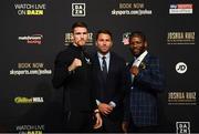29 May 2019; Callum Smith, left, and Hassan N'Dam N'Jikam square off, in the company of promoter Eddie Hearn, during a press conference at Madison Square Garden ahead of his x bout in New York, USA. Photo by Stephen McCarthy/Sportsfile