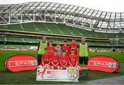 29 May 2019; The SPAR FAI Primary School 5s National Finals took place in AVIVA Stadium on Wednesday, May 29, where former Republic of Ireland International Keith Andrews and current Republic of Ireland women's footballer, Megan Campbell were in attendance supporting as girls and boys from 13 counties battled it out for national honours. The 2019 SPAR FAI Primary School 5s Programme was the biggest yet with a record 37,448 participants from 1,696 schools taking part in county, regional and provincial blitzes nationwide. Pictured is the  Lisnagry NS team from Limerick at the Aviva Stadium in Dublin. Photo by Harry Murphy/Sportsfile