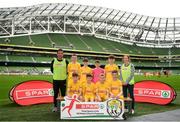 29 May 2019; The SPAR FAI Primary School 5s National Finals took place in AVIVA Stadium on Wednesday, May 29, where former Republic of Ireland International Keith Andrews and current Republic of Ireland women's footballer, Megan Campbell were in attendance supporting as girls and boys from 13 counties battled it out for national honours. The 2019 SPAR FAI Primary School 5s Programme was the biggest yet with a record 37,448 participants from 1,696 schools taking part in county, regional and provincial blitzes nationwide. Pictured is the  St. Oran's NS team from Cockhill, Co. Donegal, at the Aviva Stadium in Dublin. Photo by Harry Murphy/Sportsfile