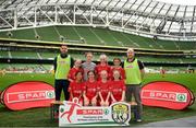 29 May 2019; The SPAR FAI Primary School 5s National Finals took place in AVIVA Stadium on Wednesday, May 29, where former Republic of Ireland International Keith Andrews and current Republic of Ireland women's footballer, Megan Campbell were in attendance supporting as girls and boys from 13 counties battled it out for national honours. The 2019 SPAR FAI Primary School 5s Programme was the biggest yet with a record 37,448 participants from 1,696 schools taking part in county, regional and provincial blitzes nationwide. Pictured is the  Ovens National School team from Cork at the Aviva Stadium in Dublin. Photo by Harry Murphy/Sportsfile