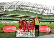 29 May 2019; The SPAR FAI Primary School 5s National Finals took place in AVIVA Stadium on Wednesday, May 29, where former Republic of Ireland International Keith Andrews and current Republic of Ireland women's footballer, Megan Campbell were in attendance supporting as girls and boys from 13 counties battled it out for national honours. The 2019 SPAR FAI Primary School 5s Programme was the biggest yet with a record 37,448 participants from 1,696 schools taking part in county, regional and provincial blitzes nationwide. Pictured is the  Scoil Phádraig Naofa team Rochestown, Co. Cork, at the Aviva Stadium in Dublin. Photo by Harry Murphy/Sportsfile