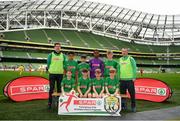 29 May 2019; The SPAR FAI Primary School 5s National Finals took place in AVIVA Stadium on Wednesday, May 29, where former Republic of Ireland International Keith Andrews and current Republic of Ireland women's footballer, Megan Campbell were in attendance supporting as girls and boys from 13 counties battled it out for national honours. The 2019 SPAR FAI Primary School 5s Programme was the biggest yet with a record 37,448 participants from 1,696 schools taking part in county, regional and provincial blitzes nationwide. Pictured is the  St. John the Apostle NS, Knocknacarra, Co. Galway, at the Aviva Stadium in Dublin. Photo by Harry Murphy/Sportsfile