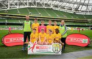29 May 2019; The SPAR FAI Primary School 5s National Finals took place in AVIVA Stadium on Wednesday, May 29, where former Republic of Ireland International Keith Andrews and current Republic of Ireland women's footballer, Megan Campbell were in attendance supporting as girls and boys from 13 counties battled it out for national honours. The 2019 SPAR FAI Primary School 5s Programme was the biggest yet with a record 37,448 participants from 1,696 schools taking part in county, regional and provincial blitzes nationwide. Pictured is the  St. Joseph's BNS team from Carrickmacross, Co. Monaghan at the Aviva Stadium in Dublin. Photo by Harry Murphy/Sportsfile