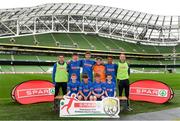 29 May 2019; The SPAR FAI Primary School 5s National Finals took place in AVIVA Stadium on Wednesday, May 29, where former Republic of Ireland International Keith Andrews and current Republic of Ireland women's footballer, Megan Campbell were in attendance supporting as girls and boys from 13 counties battled it out for national honours. The 2019 SPAR FAI Primary School 5s Programme was the biggest yet with a record 37,448 participants from 1,696 schools taking part in county, regional and provincial blitzes nationwide. Pictured is the  Scoil Muire Bamríon team from Edenderry, Co. Offaly, at the Aviva Stadium in Dublin. Photo by Harry Murphy/Sportsfile