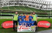 29 May 2019; The SPAR FAI Primary School 5s National Finals took place in AVIVA Stadium on Wednesday, May 29, where former Republic of Ireland International Keith Andrews and current Republic of Ireland women's footballer, Megan Campbell were in attendance supporting as girls and boys from 13 counties battled it out for national honours. The 2019 SPAR FAI Primary School 5s Programme was the biggest yet with a record 37,448 participants from 1,696 schools taking part in county, regional and provincial blitzes nationwide. Pictured is the  Gaelscoil Chill Mhantáin from Wicklow at the Aviva Stadium in Dublin.   Photo by Harry Murphy/Sportsfile