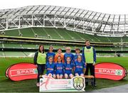 29 May 2019; The SPAR FAI Primary School 5s National Finals took place in AVIVA Stadium on Wednesday, May 29, where former Republic of Ireland International Keith Andrews and current Republic of Ireland women's footballer, Megan Campbell were in attendance supporting as girls and boys from 13 counties battled it out for national honours. The 2019 SPAR FAI Primary School 5s Programme was the biggest yet with a record 37,448 participants from 1,696 schools taking part in county, regional and provincial blitzes nationwide. Pictured is the  St Laurence's NS team from Sallins, Co. Kildare, at the Aviva Stadium in Dublin. Photo by Harry Murphy/Sportsfile