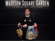29 May 2019; Katie Taylor poses for a portrait following a press conference at Madison Square Garden ahead of her IBO, WBA, WBC & WBO Female Lightweight World Championships unification bout with Delfine Persoon in New York, USA. Photo by Stephen McCarthy/Sportsfile