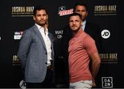 29 May 2019; Chris Algieri, left, and Tommy Coyle square off during a press conference at Madison Square Garden ahead of their bout in New York, USA. Photo by Stephen McCarthy/Sportsfile