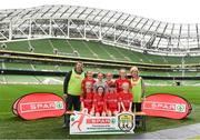 29 May 2019; The SPAR FAI Primary School 5s National Finals took place in AVIVA Stadium on Wednesday, May 29, where former Republic of Ireland International Keith Andrews and current Republic of Ireland women's footballer, Megan Campbell were in attendance supporting as girls and boys from 13 counties battled it out for national honours. The 2019 SPAR FAI Primary School 5s Programme was the biggest yet with a record 37,448 participants from 1,696 schools taking part in county, regional and provincial blitzes nationwide. Pictured is the  Faha NS team from Kerry at the Aviva Stadium in Dublin. Photo by Harry Murphy/Sportsfile