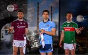 30 May 2019; In attendance at SuperValu GAA Sponsorship Launch 2019 at D-Light Studios in Dublin are, from left, Damien Comer of Galway, Bernard Brogan of Dublin, with the Sam Maguire Cup, and Andy Moran of Mayo. SuperValu today launched their 10th year as sponsor of the GAA Football All-Ireland Senior Championship. Joined by their GAA ambassadors Bernard Brogan, Andy Moran, Damien Comer, Doireann O’Sullivan and Valerie Mulcahy – SuperValu revealed that they will contribute over €2.6 million to the GAA and GAA Clubs across the country, this year. Throughout their 10-years as GAA sponsor, SuperValu has contributed over €18 million to aid the development of our national sport. Photo by Sam Barnes/Sportsfile