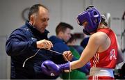 30 May 2019; Team Ireland coach Zaur Antia helps Michaela Walsh during their preparation for competition at the European Games in Minsk at the Sport Ireland Institute in Abbotstown, Dublin. Photo by David Fitzgerald/Sportsfile