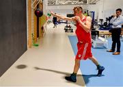 30 May 2019; Team Ireland boxer Brendan Irvine, watched by High Performance Director Bernard Dunne, prepares for competition at the European Games in Minsk at the Sport Ireland Institute in Abbotstown, Dublin. Photo by Ramsey Cardy/Sportsfile