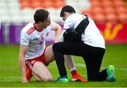 25 May 2019; Colm Cavanagh of Tyrone receiving treatment from Tyrone physio Michael Harte during the Ulster GAA Football Senior Championship Quarter-Final match between Antrim and Tyrone at the Athletic Grounds in Armagh. Photo by Oliver McVeigh/Sportsfile