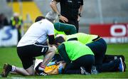 25 May 2019; A general view of a player getting assistance for a serious injury during the Ulster GAA Football Senior Championship Quarter-Final match between Antrim and Tyrone at the Athletic Grounds in Armagh. Photo by Oliver McVeigh/Sportsfile