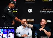 30 May 2019; Anthony Joshua, left, and Andy Ruiz Jr during a press conference, at the Beacon Theater on Broadway, ahead of their World Heavyweight title fight, on Saturday night at Madison Square Garden, in New York, USA. Photo by Stephen McCarthy/Sportsfile