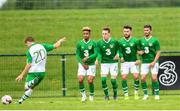 30 May 2019; Callum Robinson, Ronan Curtis, Scott Hogan and Shane Long stand in a wall as Tyreke Wilson of Republic of Ireland U21's takes a free-kick during the Friendly match between Republic of Ireland and Republic of Ireland U21's at the FAI National Training Centre in Dublin. Photo by Harry Murphy/Sportsfile