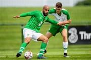 30 May 2019; David McGoldrick of Republic of Ireland in action against Dara O'Shea of Republic of Ireland U21's during the Friendly match between Republic of Ireland and Republic of Ireland U21's at the FAI National Training Centre in Dublin. Photo by Harry Murphy/Sportsfile