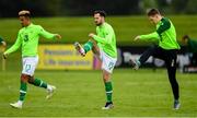 30 May 2019; Greg Cunningham of Republic of Ireland, centre, warms up with Callum Robinson and Ronan Curtis at half-time during the Friendly match between Republic of Ireland and Republic of Ireland U21's at the FAI National Training Centre in Dublin. Photo by Harry Murphy/Sportsfile