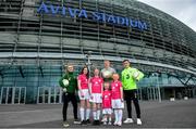 29 May 2019; Republic of Ireland Internationals Izzy Atkinson, James McClean and Josh Cullen along with, from left, Anna Dowling-Gavigan, age 12, from Clonee, Alannah Ferrari, age 11, from Ringsend and sisters Quinn, age 6, and Eden Murphy, age 9, from Ringsend, Co Dublin at the Aviva Soccer Sisters Dream Camp in Aviva Stadium. Over 100 girls were given the opportunity to play on the same pitch as their international heroes. This year’s Aviva Soccer Sisters saw a 107% increase on last year’s figures, with 7,322 girls participating in this year’s Easter festival throughout the country. See aviva.ie/soccersisters or check out #SafeToDream on social media for further details. Photo by David Fitzgerald/Sportsfile