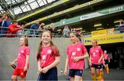 29 May 2019; Players from Oughterard AFC, Co Galway, walk out the tunnel prior to the Aviva Soccer Sisters Dream Camp in Aviva Stadium. Over 100 girls were given the opportunity to play on the same pitch as their international heroes. This year’s Aviva Soccer Sisters saw a 107% increase on last year’s figures, with 7,322 girls participating in this year’s Easter festival throughout the country. See aviva.ie/soccersisters or check out #SafeToDream on social media for further details. Photo by David Fitzgerald/Sportsfile