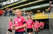 29 May 2019; Players from Midleton FC, Co Cork, walk out the tunnel prior to the Aviva Soccer Sisters Dream Camp in Aviva Stadium. Over 100 girls were given the opportunity to play on the same pitch as their international heroes. This year’s Aviva Soccer Sisters saw a 107% increase on last year’s figures, with 7,322 girls participating in this year’s Easter festival throughout the country. See aviva.ie/soccersisters or check out #SafeToDream on social media for further details. Photo by David Fitzgerald/Sportsfile