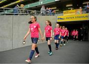 29 May 2019; Players from Yeats United, Co Sligo, walk out the tunnel prior to the Aviva Soccer Sisters Dream Camp in Aviva Stadium. Over 100 girls were given the opportunity to play on the same pitch as their international heroes. This year’s Aviva Soccer Sisters saw a 107% increase on last year’s figures, with 7,322 girls participating in this year’s Easter festival throughout the country. See aviva.ie/soccersisters or check out #SafeToDream on social media for further details. Photo by David Fitzgerald/Sportsfile