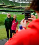 29 May 2019; Republic of Ireland International Izzy Atkinson meets players during the Aviva Soccer Sisters Dream Camp in Aviva Stadium. Over 100 girls were given the opportunity to play on the same pitch as their international heroes. This year’s Aviva Soccer Sisters saw a 107% increase on last year’s figures, with 7,322 girls participating in this year’s Easter festival throughout the country. See aviva.ie/soccersisters or check out #SafeToDream on social media for further details. Photo by David Fitzgerald/Sportsfile