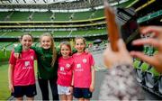 29 May 2019; Republic of Ireland International Izzy Atkinson meets players during the Aviva Soccer Sisters Dream Camp in Aviva Stadium. Over 100 girls were given the opportunity to play on the same pitch as their international heroes. This year’s Aviva Soccer Sisters saw a 107% increase on last year’s figures, with 7,322 girls participating in this year’s Easter festival throughout the country. See aviva.ie/soccersisters or check out #SafeToDream on social media for further details. Photo by David Fitzgerald/Sportsfile