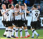 31 May 2019; Dundalk players celebrate with John Mountney of Dundalk, hidden, after scoring their side's first goal during the SSE Airtricity League Premier Division match between Dundalk and Sligo Rovers at Oriel Park in Dundalk, Louth. Photo by Oliver McVeigh/Sportsfile