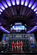 31 May 2019; Promotional girls pose on stage prior to boxers weighing in at Madison Square Garden in New York, USA. Photo by Stephen McCarthy/Sportsfile