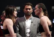 31 May 2019; Katie Taylor, left, and Delfine Persoon after weighing in at Madison Square Garden prior to their Undisputed Female World Lightweight Championship fight in New York, USA. Photo by Stephen McCarthy/Sportsfile