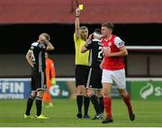 31 May 2019; Conor McCarthy of Cork City is shown a yellow card from Referee Ben Connolly during the SSE Airtricity League Premier Division match between St Patrick's Athletic and Cork City at Richmond Park in Dublin. Photo by Michael P Ryan/Sportsfile