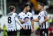 31 May 2019; John Mountney of Dundalk, left, celebrates with team-mates Patrick Hoban and Dane Massey after scoring his side's third goal during the SSE Airtricity League Premier Division match between Dundalk and Sligo Rovers at Oriel Park in Dundalk, Louth. Photo by Oliver McVeigh/Sportsfile