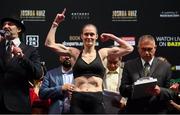 31 May 2019; Delfine Persoon weighs in at Madison Square Garden prior to her Undisputed Female World Lightweight Championship fight with Katie Taylor in New York, USA. Photo by Stephen McCarthy/Sportsfile