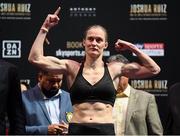 31 May 2019; Delfine Persoon weighs in at Madison Square Garden prior to her Undisputed Female World Lightweight Championship fight with Katie Taylor in New York, USA. Photo by Stephen McCarthy/Sportsfile
