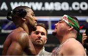 31 May 2019; Anthony Joshua and Andy Ruiz Jr after weighing in at Madison Square Garden prior to their IBF, WBA, WBO & IBO World Heavyweight Championship fight in New York, USA. Photo by Stephen McCarthy/Sportsfile