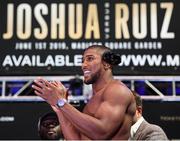31 May 2019; Anthony Joshua after weighing in at Madison Square Garden prior to his IBF, WBA, WBO & IBO World Heavyweight Championship fight with Andy Ruiz Jr in New York, USA. Photo by Stephen McCarthy/Sportsfile