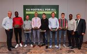 31 May 2019; Republic of Ireland manager Mick McCarthy, left, assistant coach Terry Connor, second from right, FAI Vice-President Noel Fitzroy, right, with cap winners from the Irish Homeless World Cup Team 2017 during Football for All International Awards at Castleknock Hotel in Dublin. Photo by Piaras Ó Mídheach/Sportsfile
